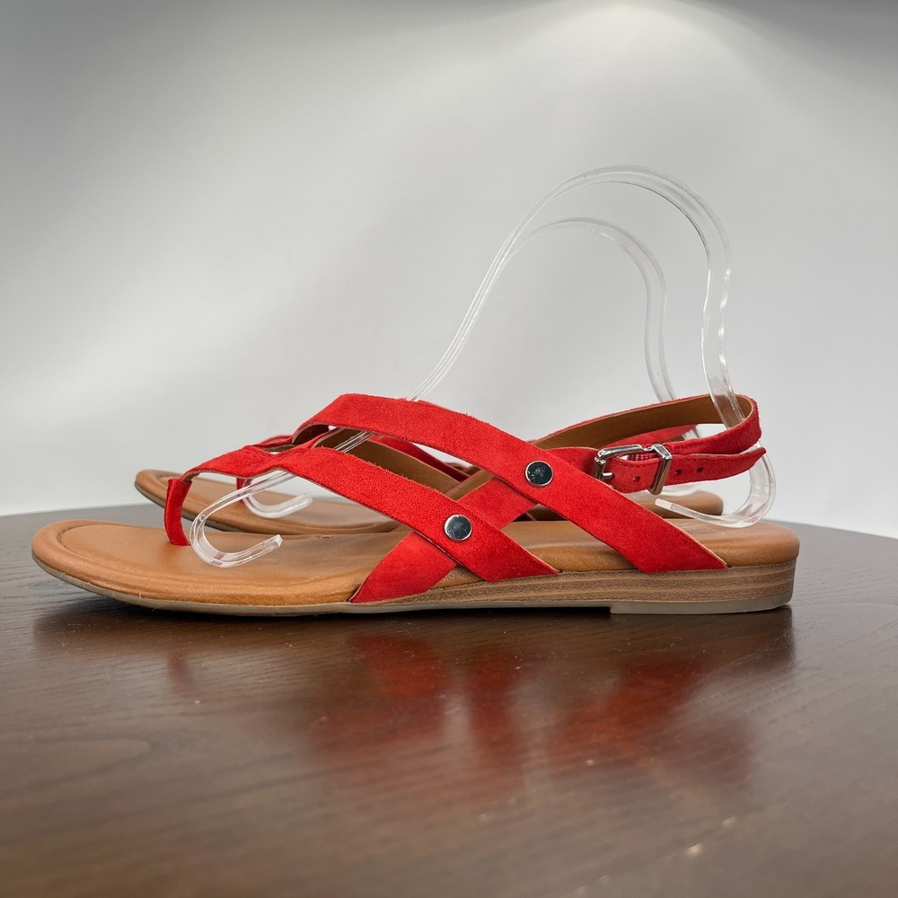 Franco Sarto A Gretchen Sandals Women's 10.5 M Red Suede Strappy Thong Slingback